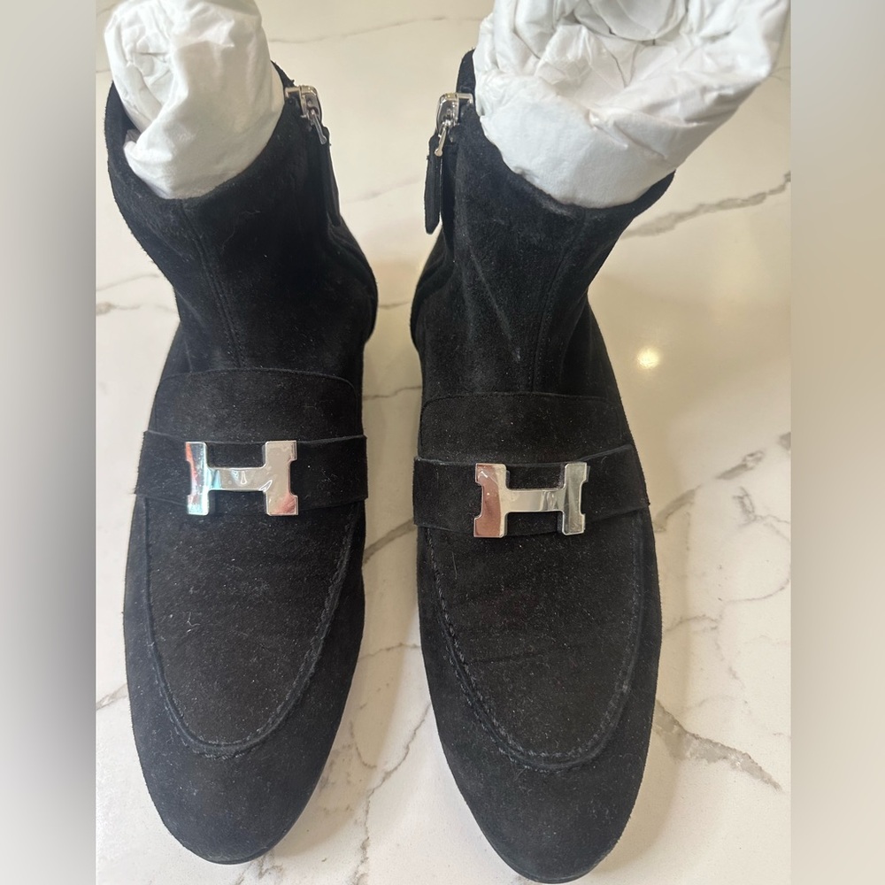 Hermes Black Suede Saint Honore Ankle Boots